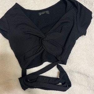 Urban outfitters cropped black wrap t shirt